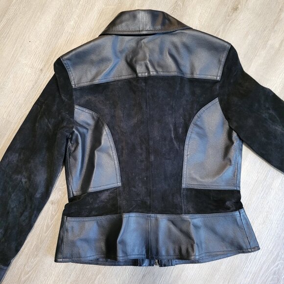 TRIA Women's Black Leather Jacket Zip Suede And Leather Size Medium Lined EUC - Picture 7 of 14